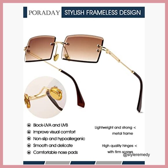 Vintage Rimless Rectangle Sunglasses with UV400 Protection - Picture 5 of 7